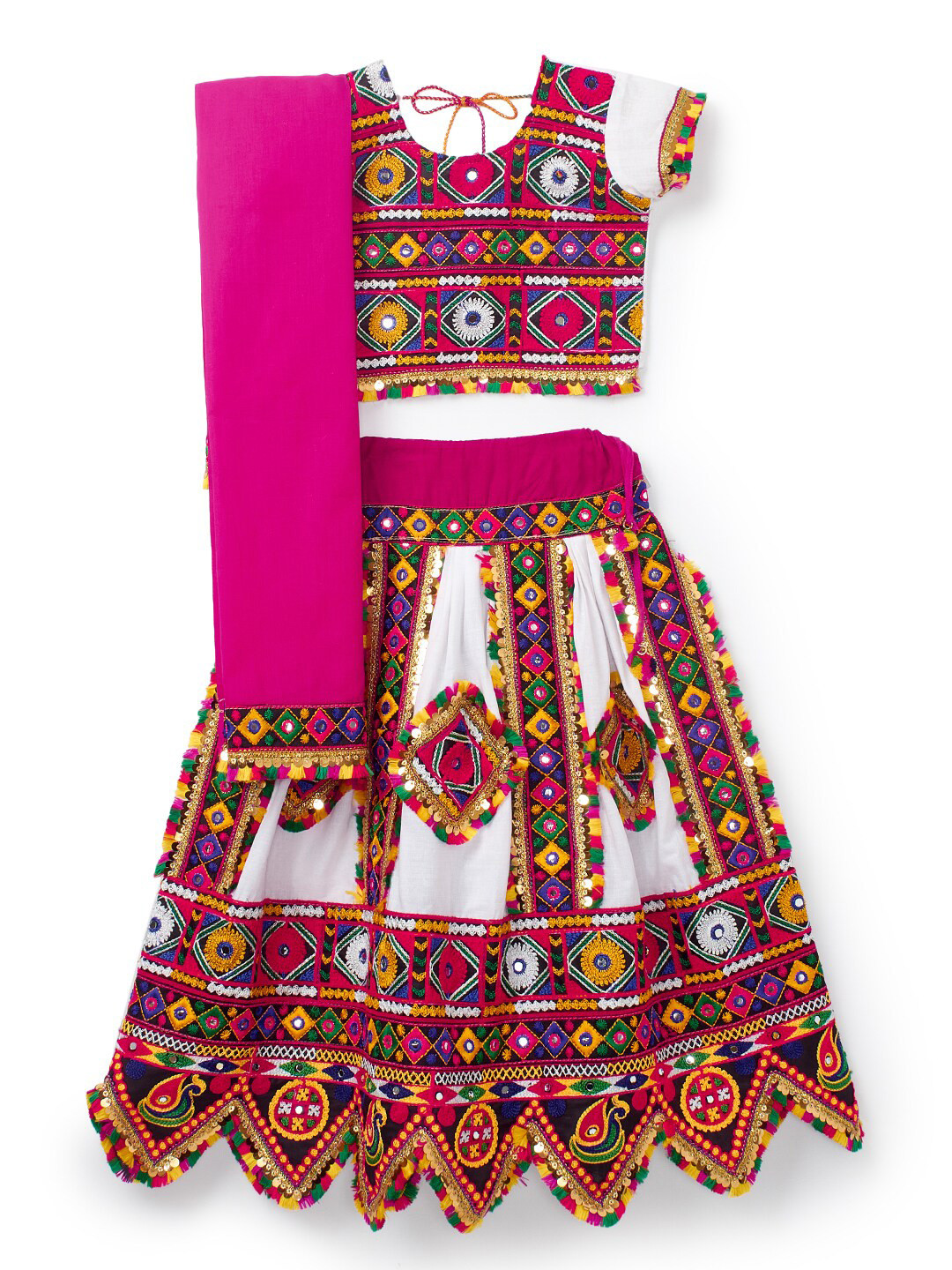 BANJARA INDIA Girls Embroidered Ready to Wear Cotton Lehenga & Blouse With Dupatta