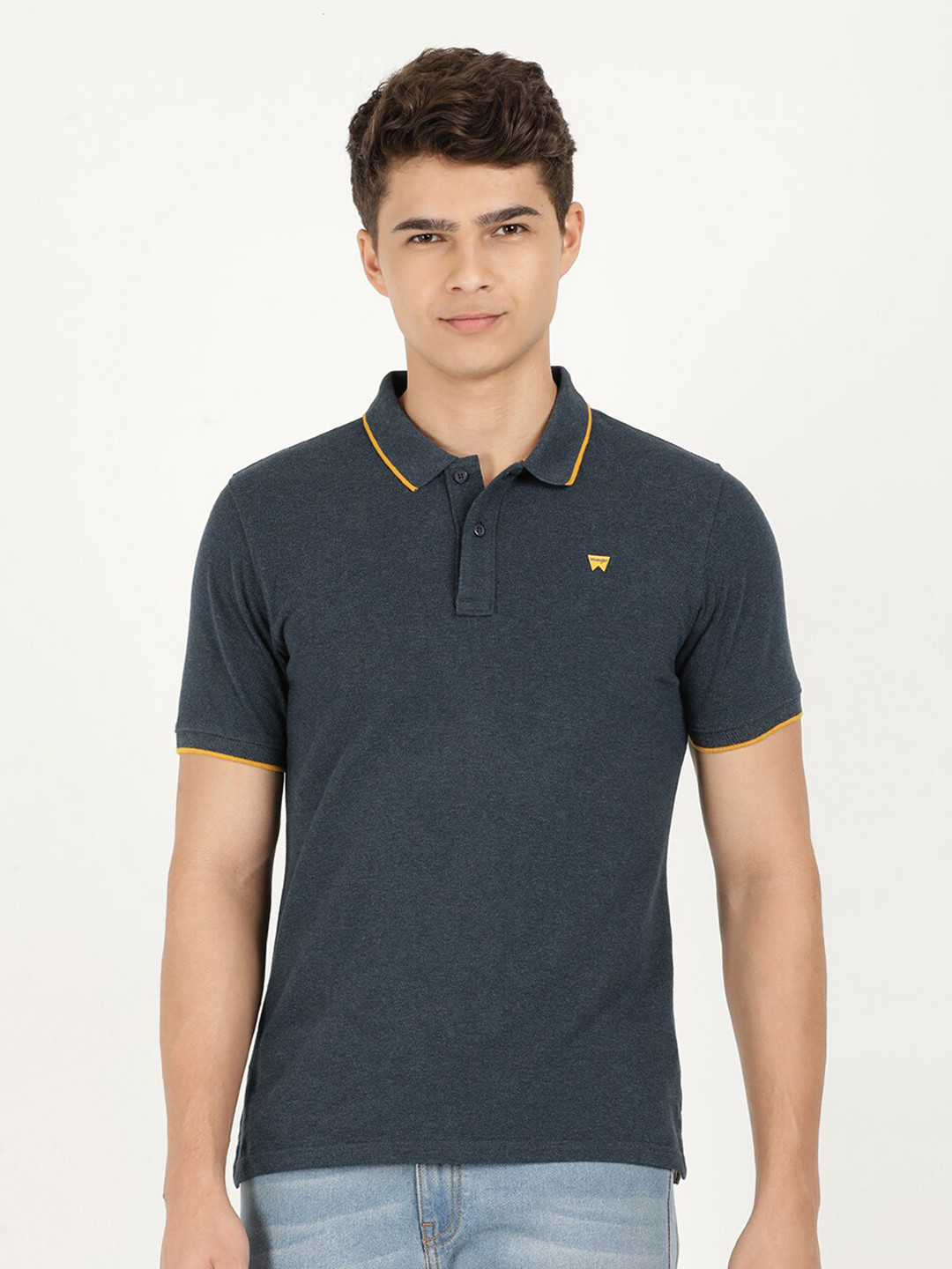 Wrangler Men Polo Collar Short Sleeve Cotton T-shirt