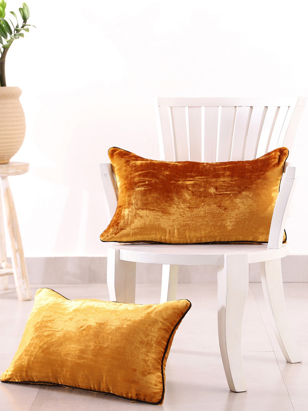 HANDICRAFT PALACE Mustard Velvet Durable 2 Pcs Cushion Covers - 11.8 x 19.7 Inches