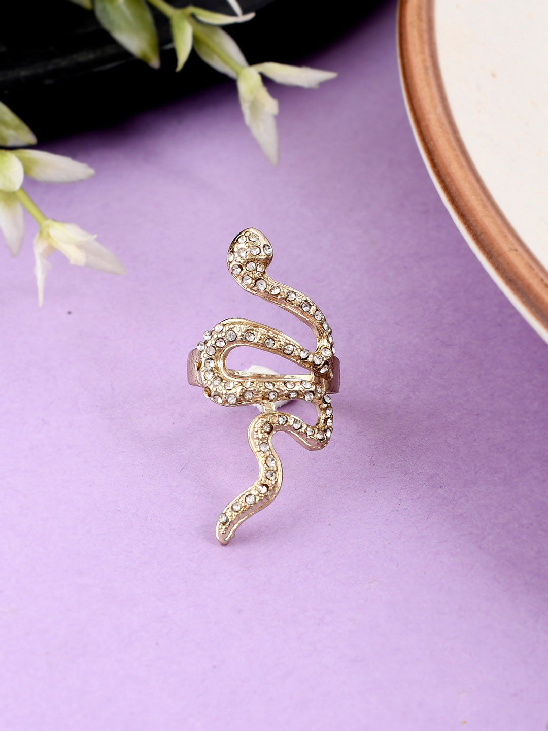 Shoshaa Gold-Plated AD Stone Studded Snake shaped Finger Ring