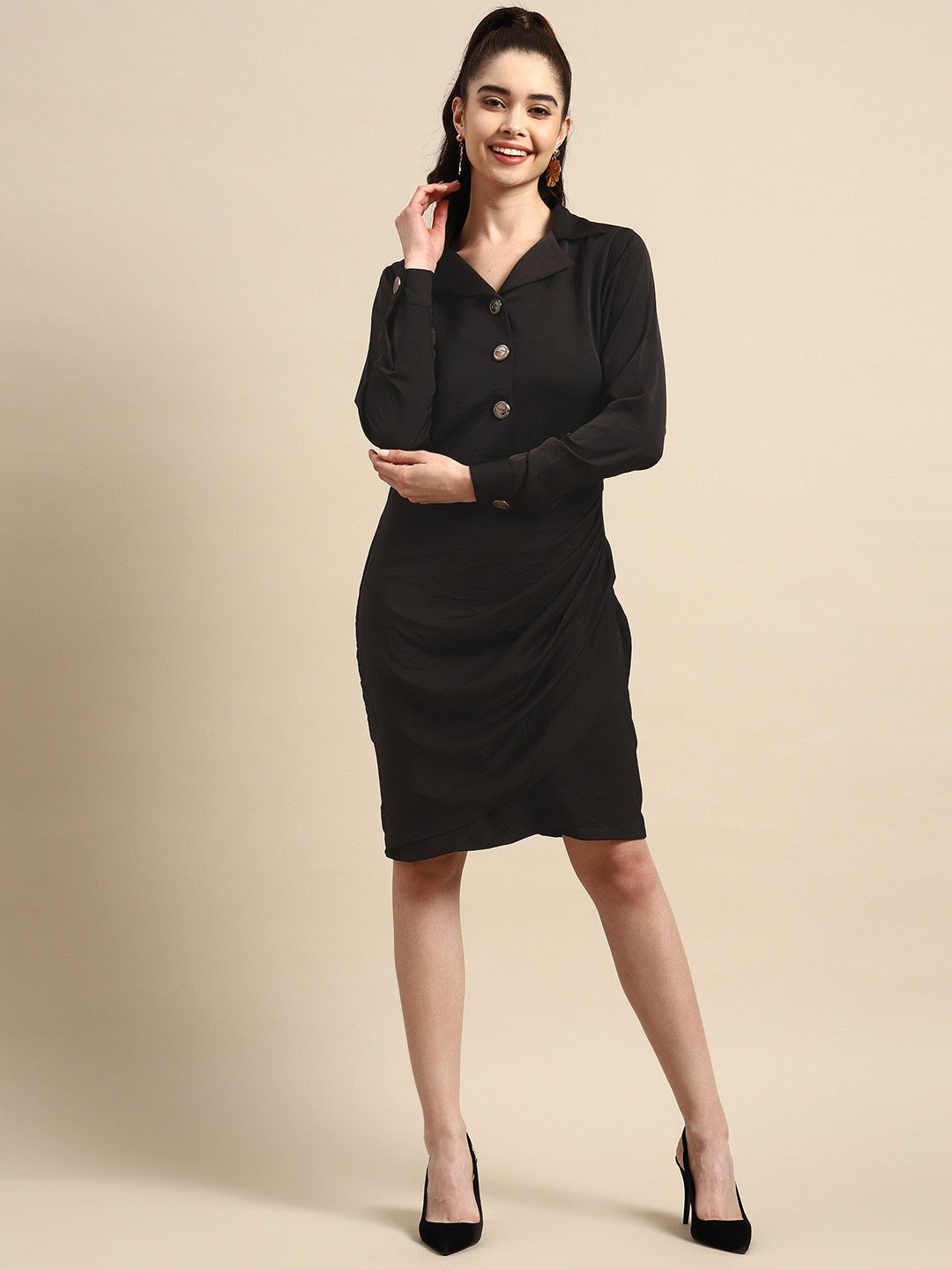 WoowZerz Satin Formal Shirt Dress