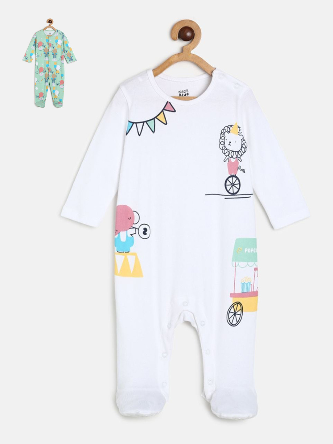 MINI KLUB Infant Boys Pack Of 2 Printed Pure Cotton Sleepsuits
