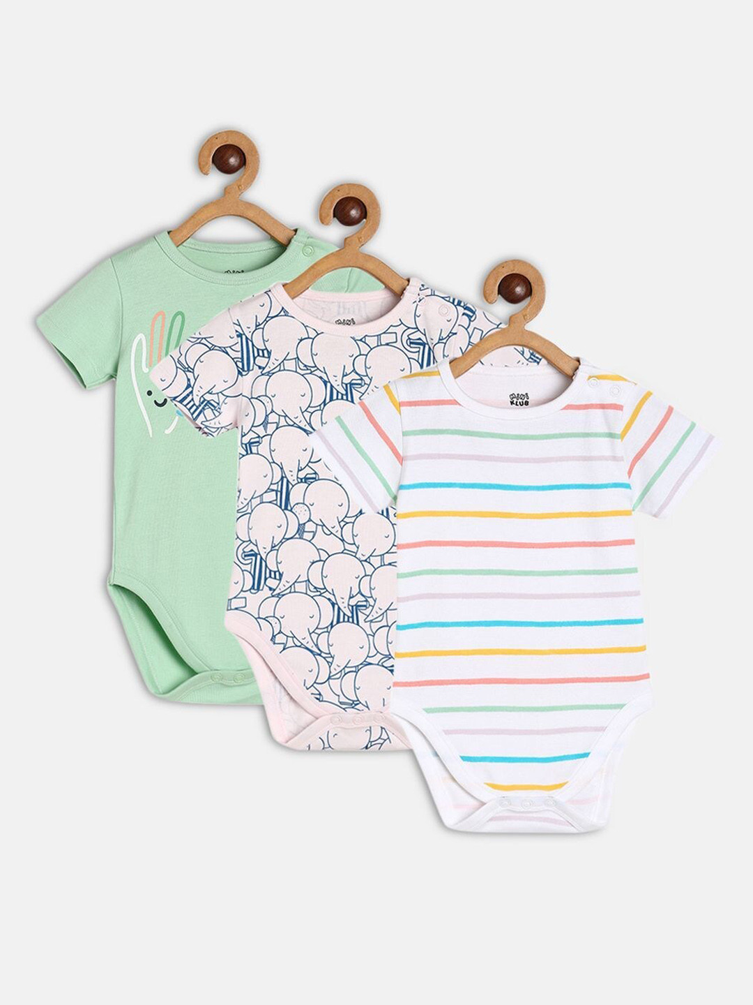 MINI KLUB Infants Boys Pack of 3 Printed Pure Cotton Rompers