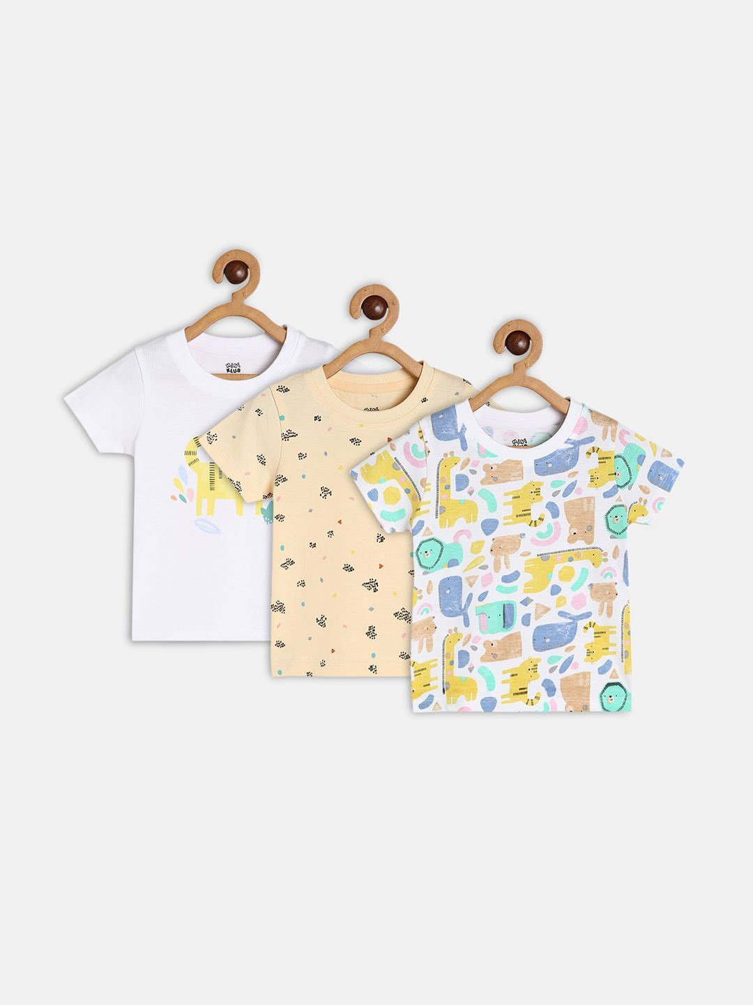 MINI KLUB Boys White & Cream-Coloured 3 Printed Pure Cotton T-shirt