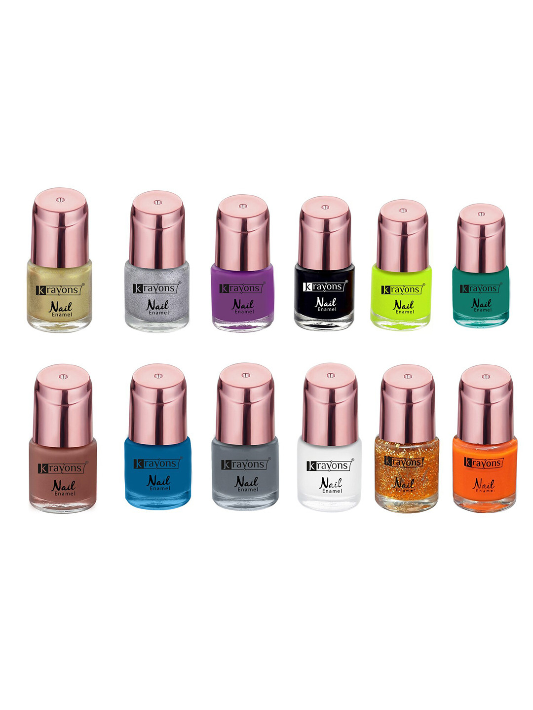 krayons Set Of 12 Crazy Waterproof Smudge Proof Long-Lasting Gel Nail Enamel - 8ml each