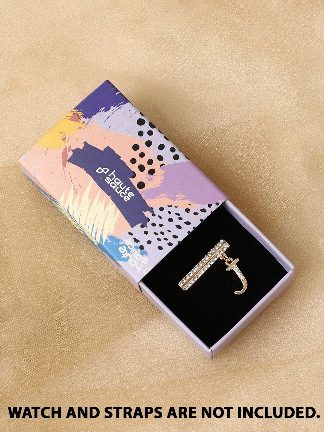 HAUTE SAUCE   Women Gold-Toned Stone-Studded J Initial Watch Charm