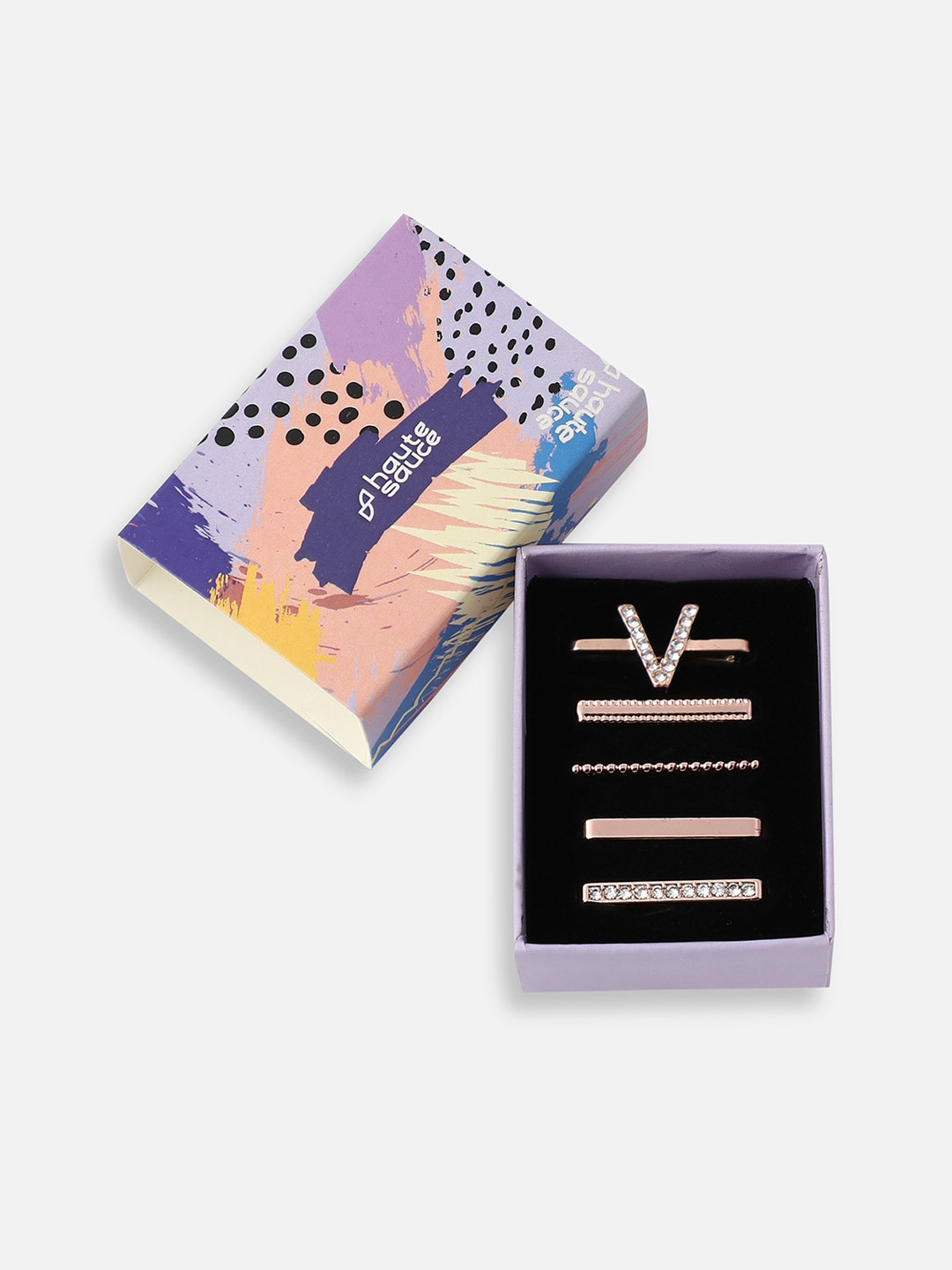 HAUTE SAUCE   Pack of 5 Gold-Plated Stone Studded Initial V Watch Charms