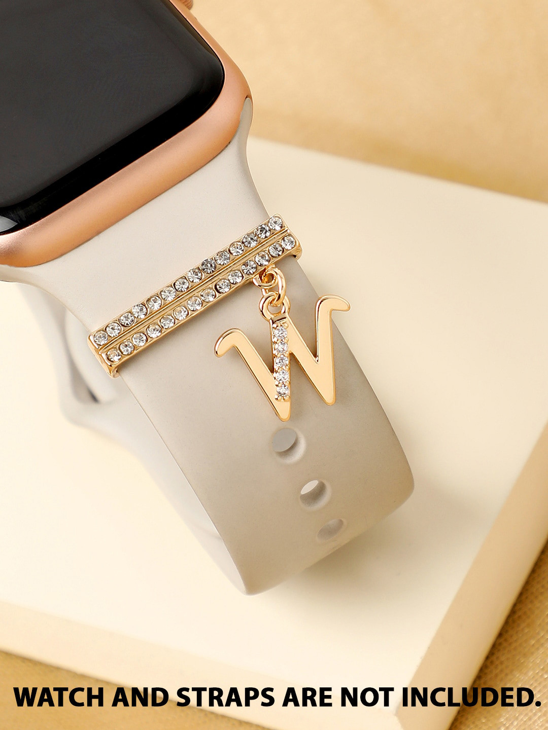 HAUTE SAUCE   Women Gold Plated Liberty Stone Studded Initial W Watch Charm