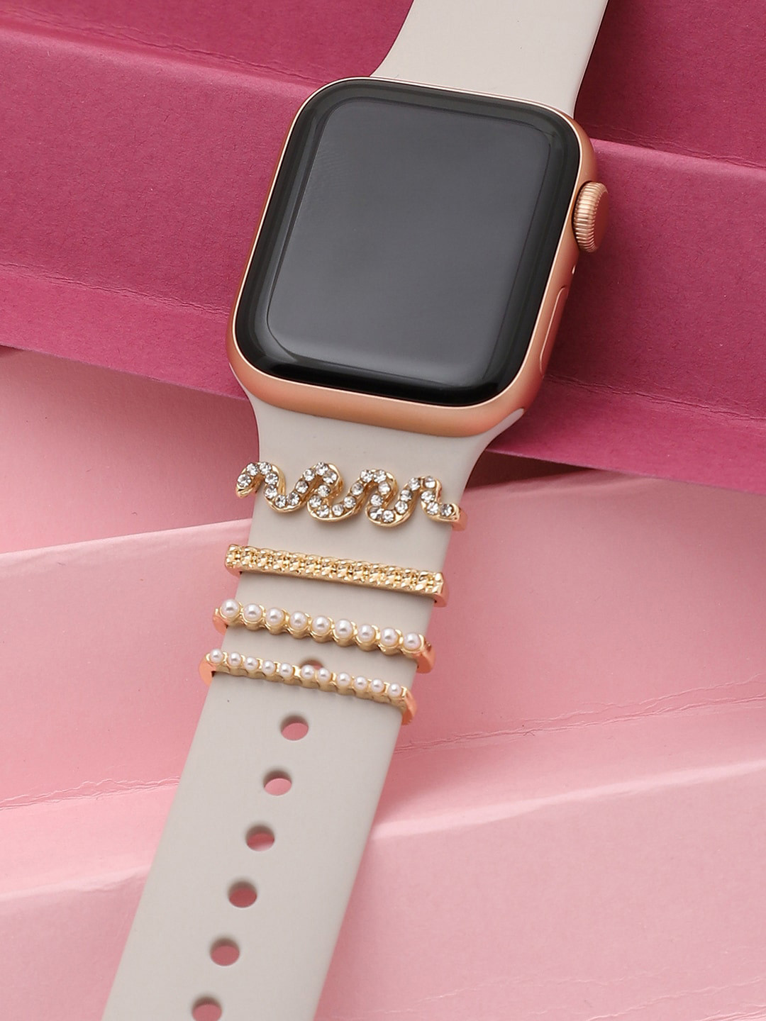 HAUTE SAUCE   Set Of 4 Stone & Pearls Studded Watch Charms