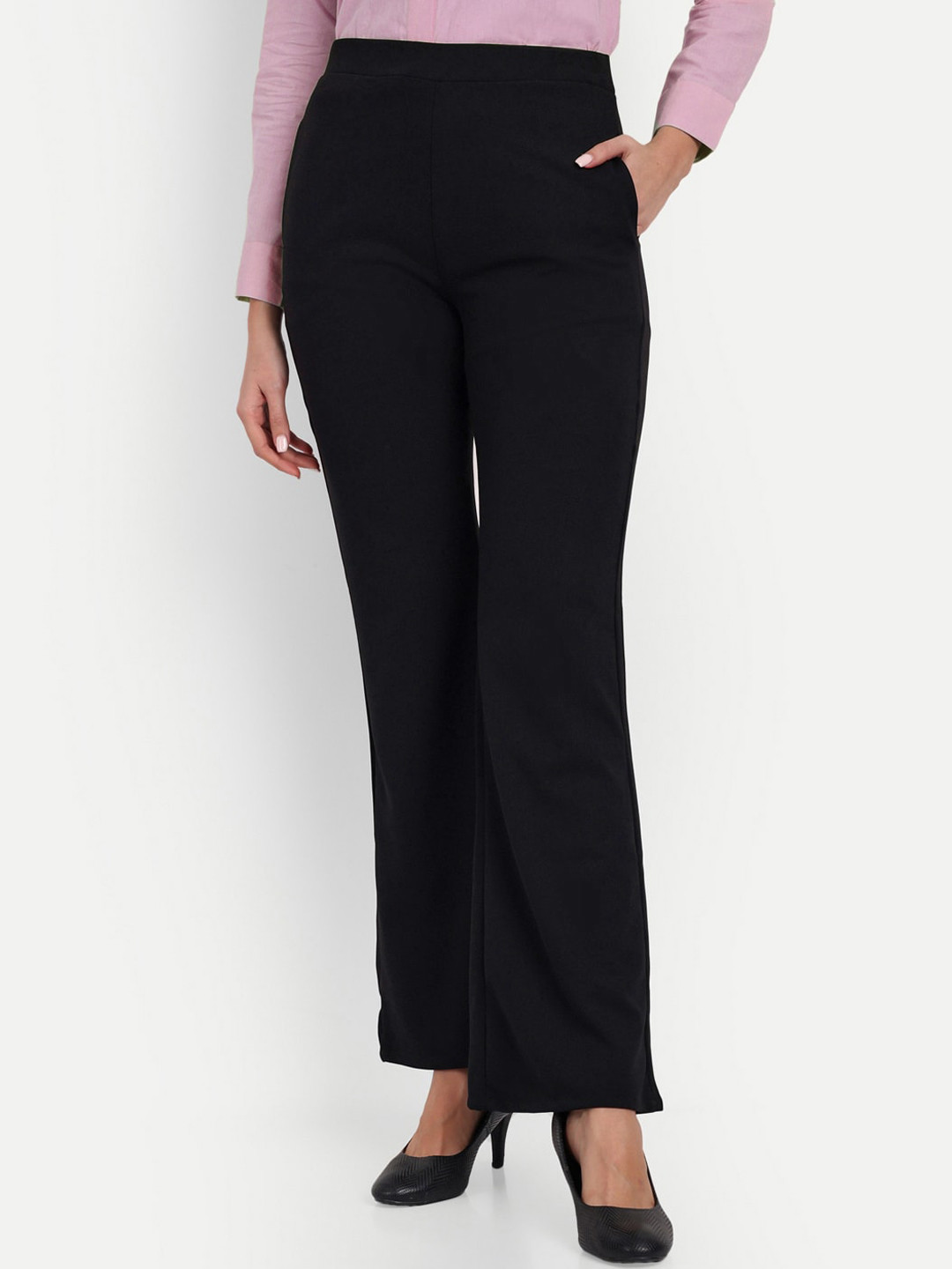 BROADSTAR Women Relaxed Flared High-Rise Non Iron Trousers