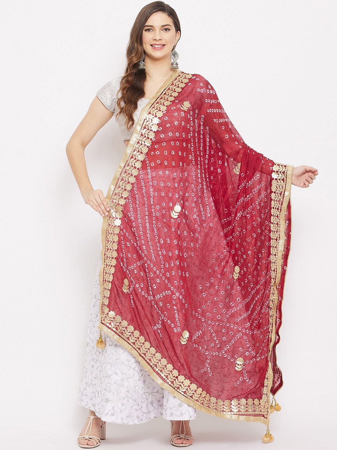 Clora Creation Dyed Bandhani Dupatta With Gotta Patti