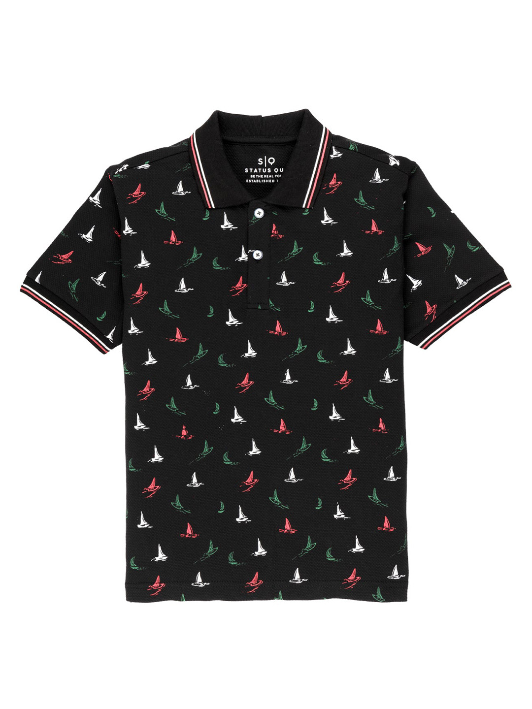 Status Quo Boys Nautcal Printed Polo Collar Cotton T-shirt