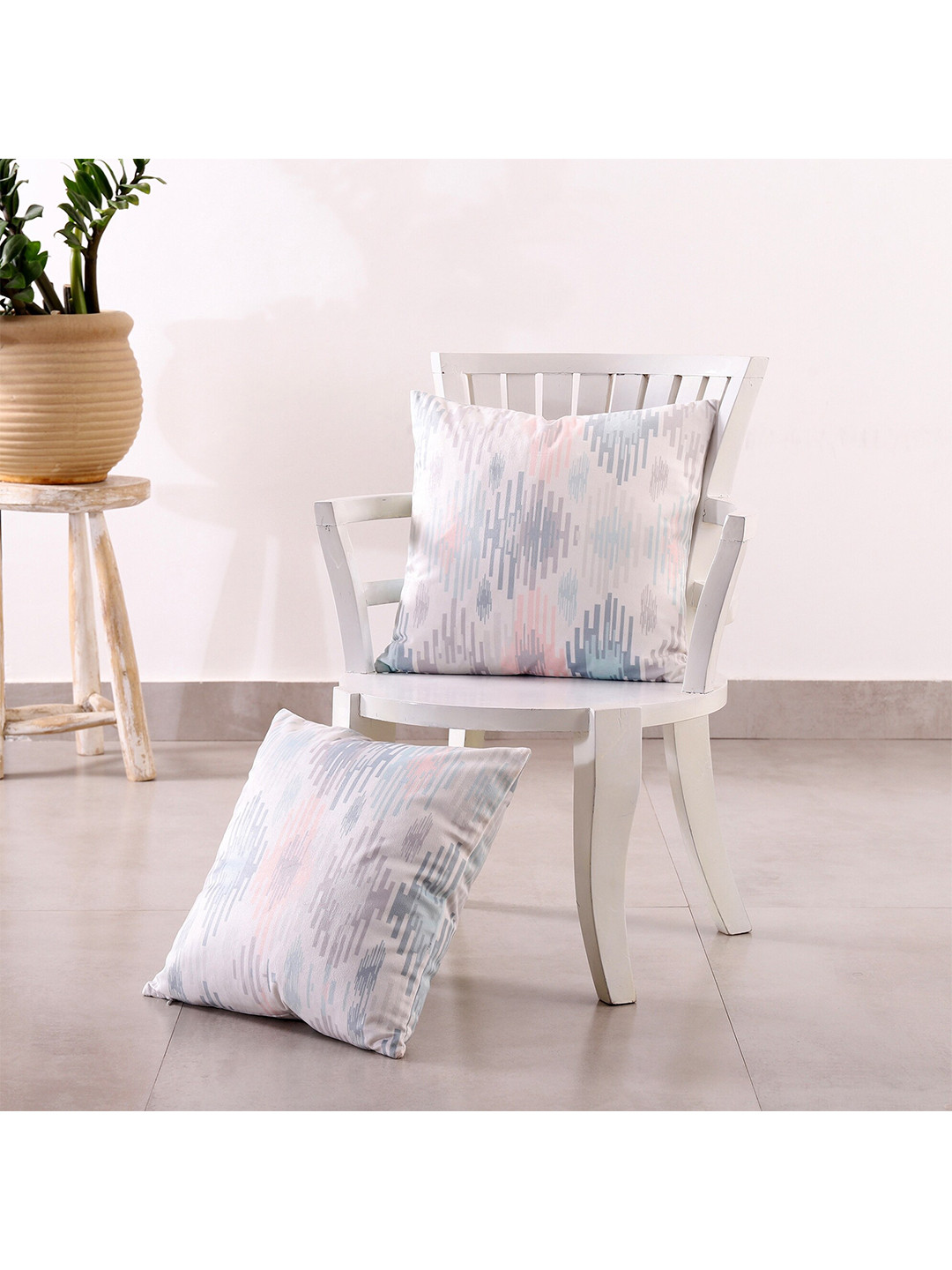 HANDICRAFT PALACE White Abstract Velvet Durable 2 Pcs Square Cushion Covers - 16 x 16 In