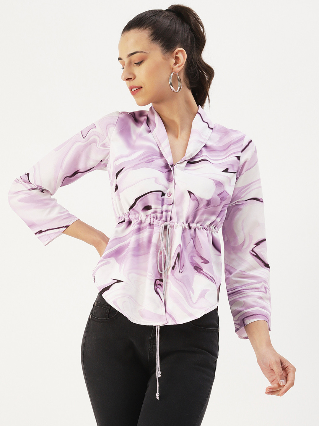 DressBerry Abstract Printed Clinched Waist Top