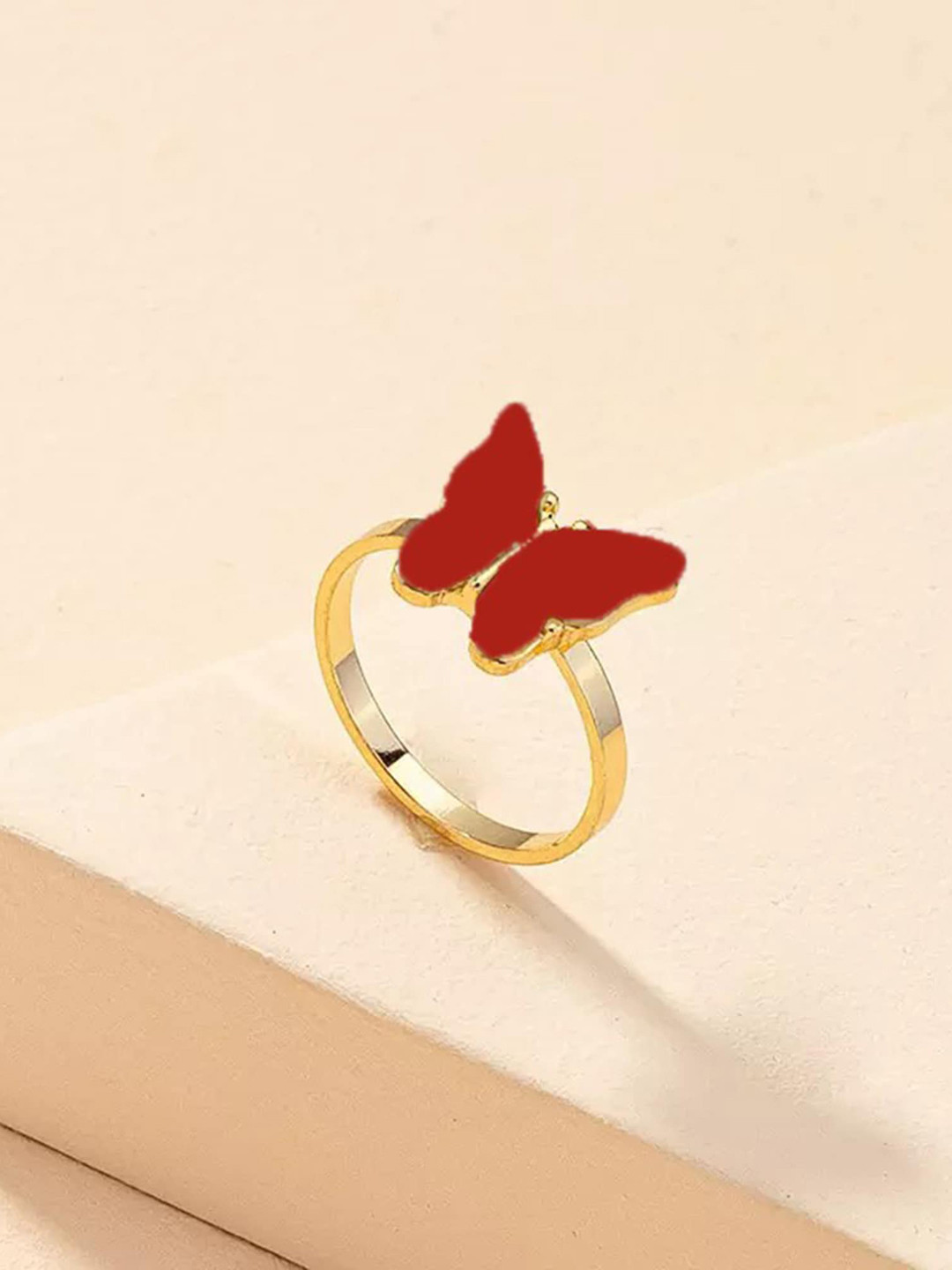 Pinapes Enamelled Butterfly Adjustable Finger Ring