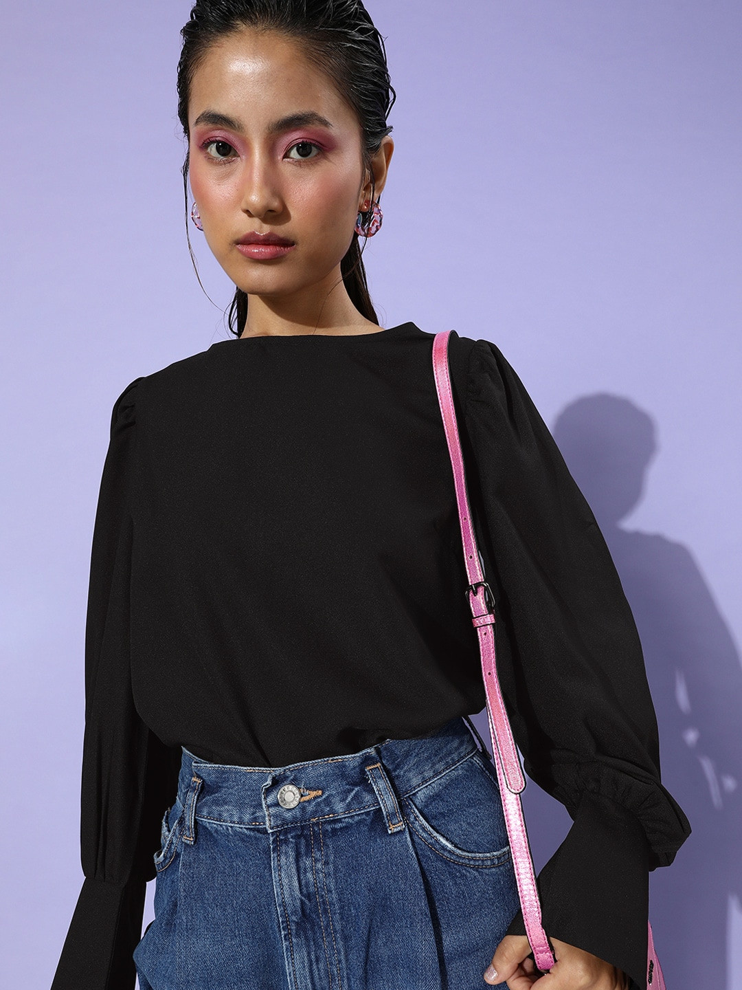 her by invictus Bold Black Solid Once Upon A Sleeve Top