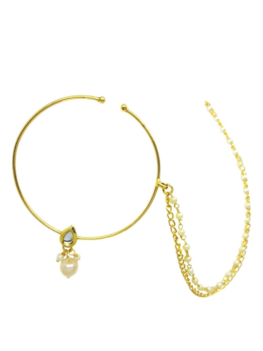 Runjhun Gold-Plated Kundan-Studded & Pearl Beaded Nose Ring