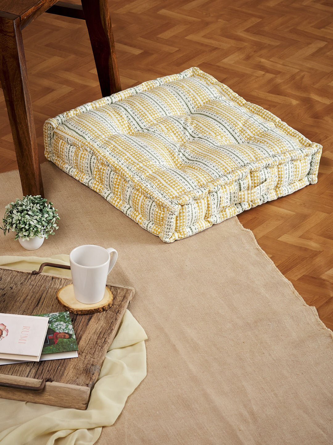 Fabindia Ihania Green Printed Cotton Floor Cushions