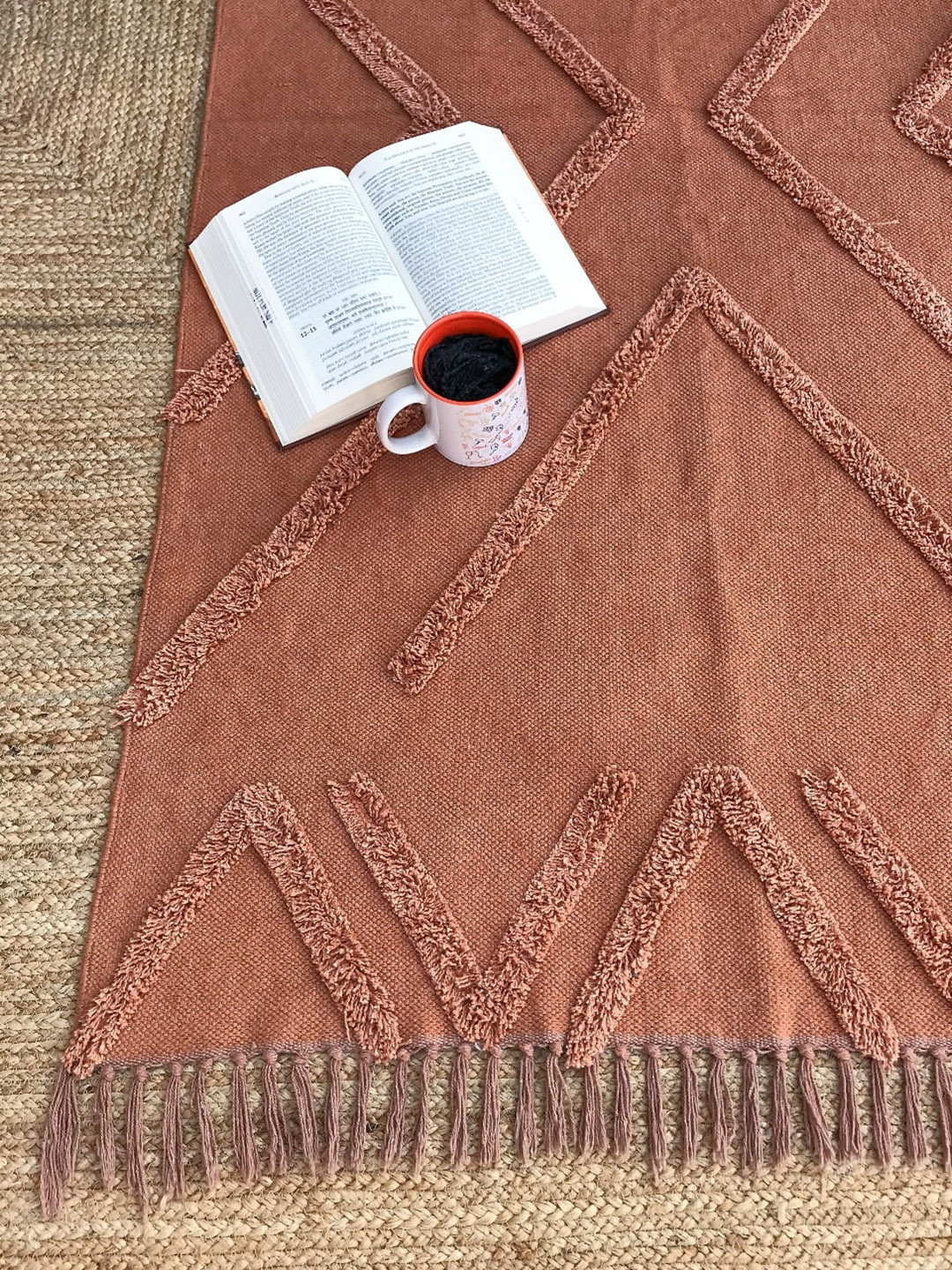 Art Avenue Orange Geometric Embroidered Cotton Carpet