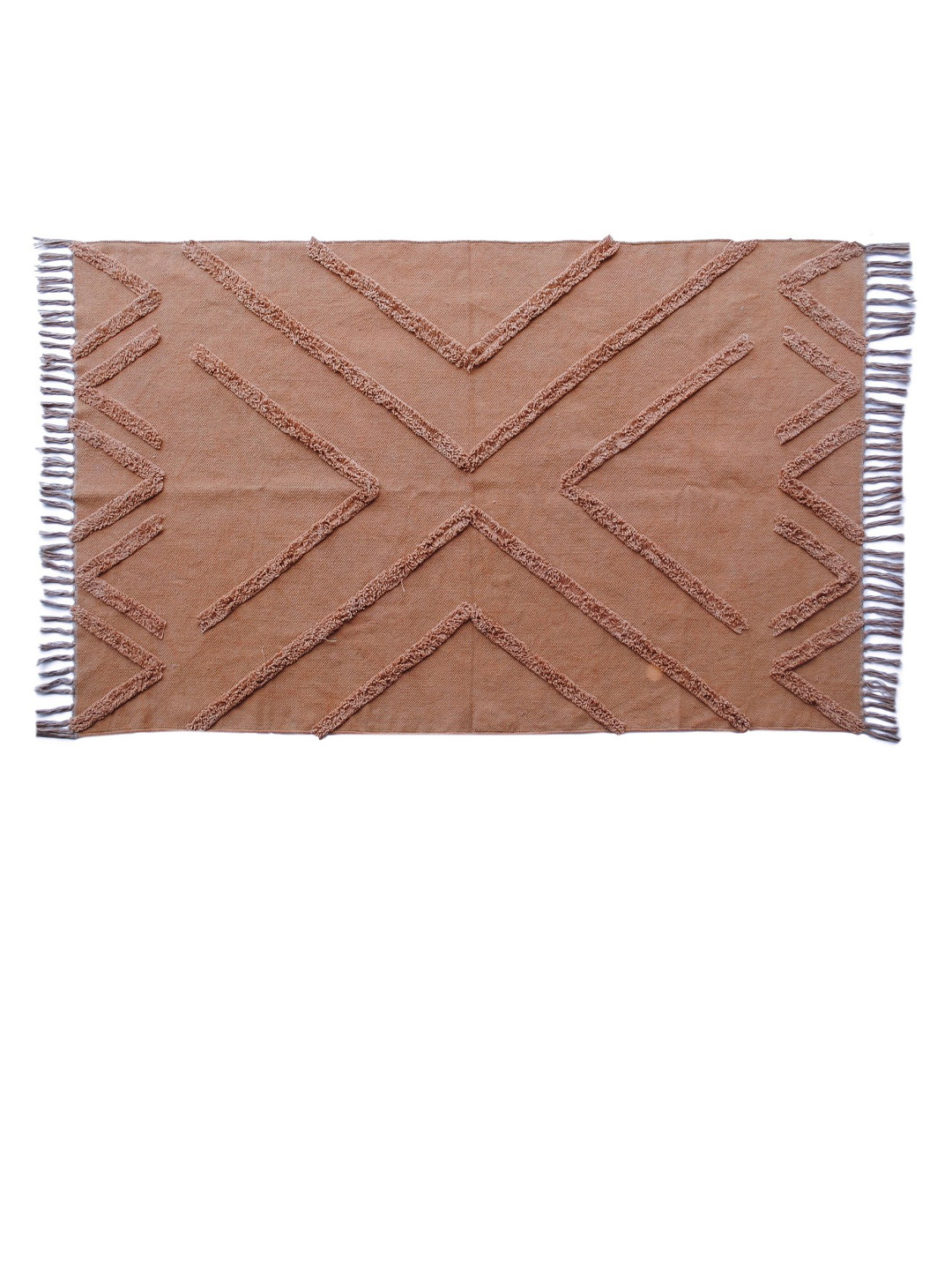 Art Avenue Orange Geometric Embroidered Cotton Rectangular Carpet