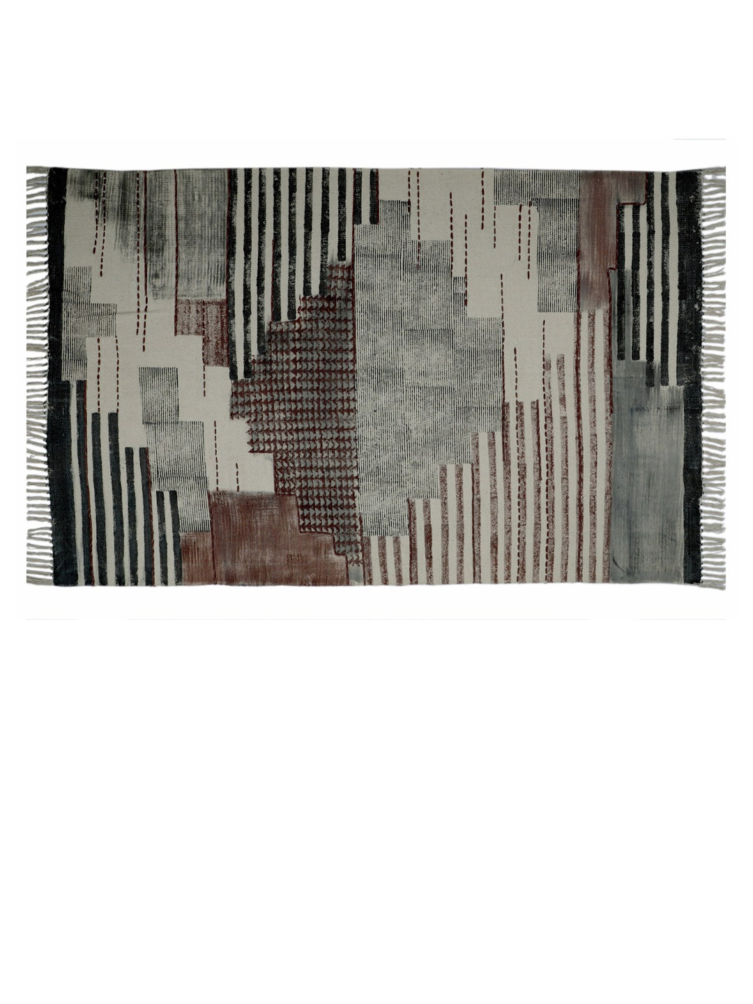 Art Avenue White & Brown Embroidered & Woven Design Cotton Rectangular Carpet