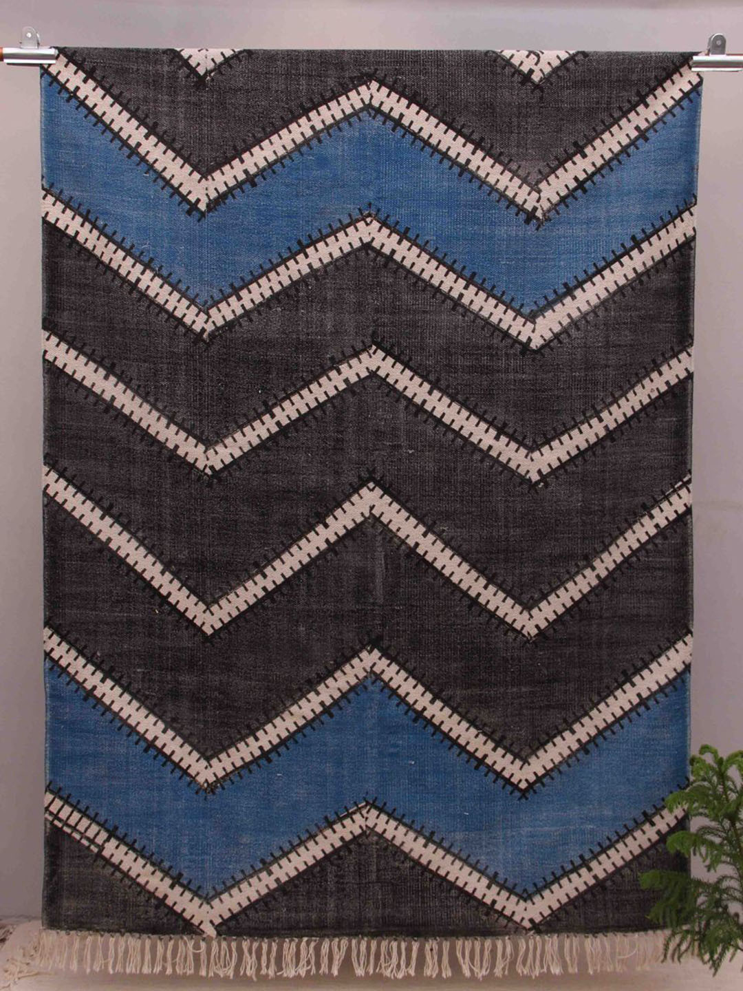 Art Avenue Blue & Black Chevron Cotton Rectangular Carpet