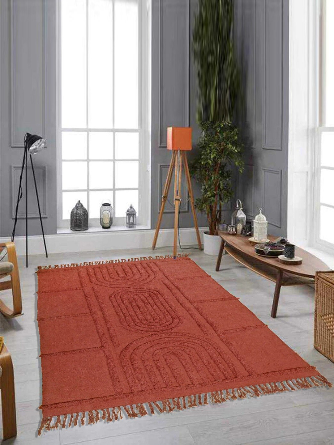 Art Avenue Rust Cotton Rectangular Carpet
