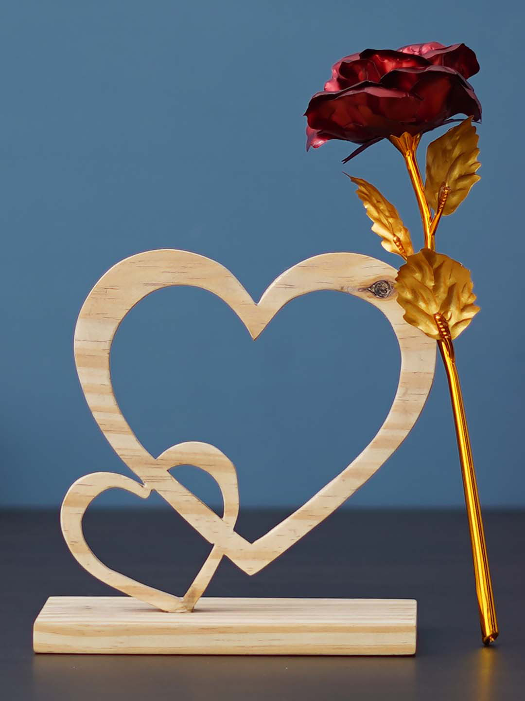 eCraftIndia 2 Pieces Red & Beige Showpiece With Stand & Red Rose