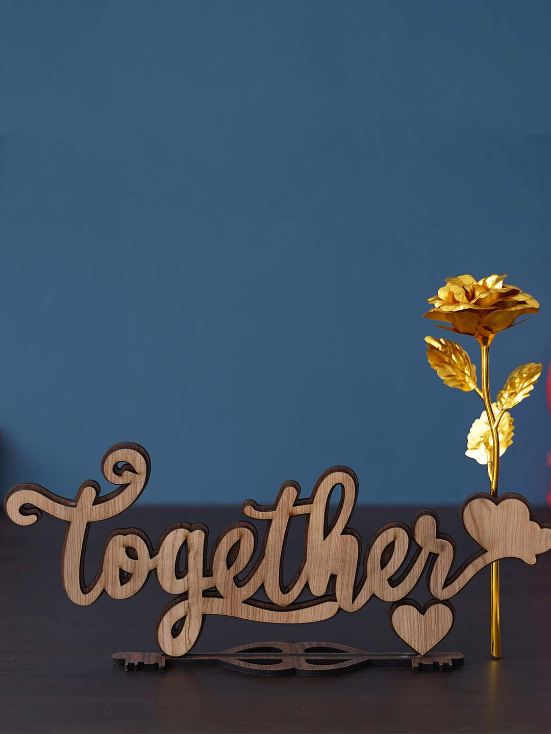 eCraftIndia 2 Pieces Yellow & Brown Rose With Wooden Puzzle Showpiece Valentine Gift Set