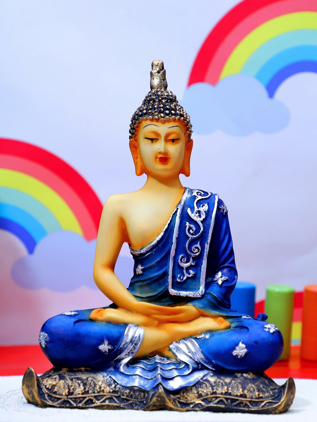 FASHIYANOO Meditation Budha Blue Polyresin Matte Prayer Room Small Showpiece -