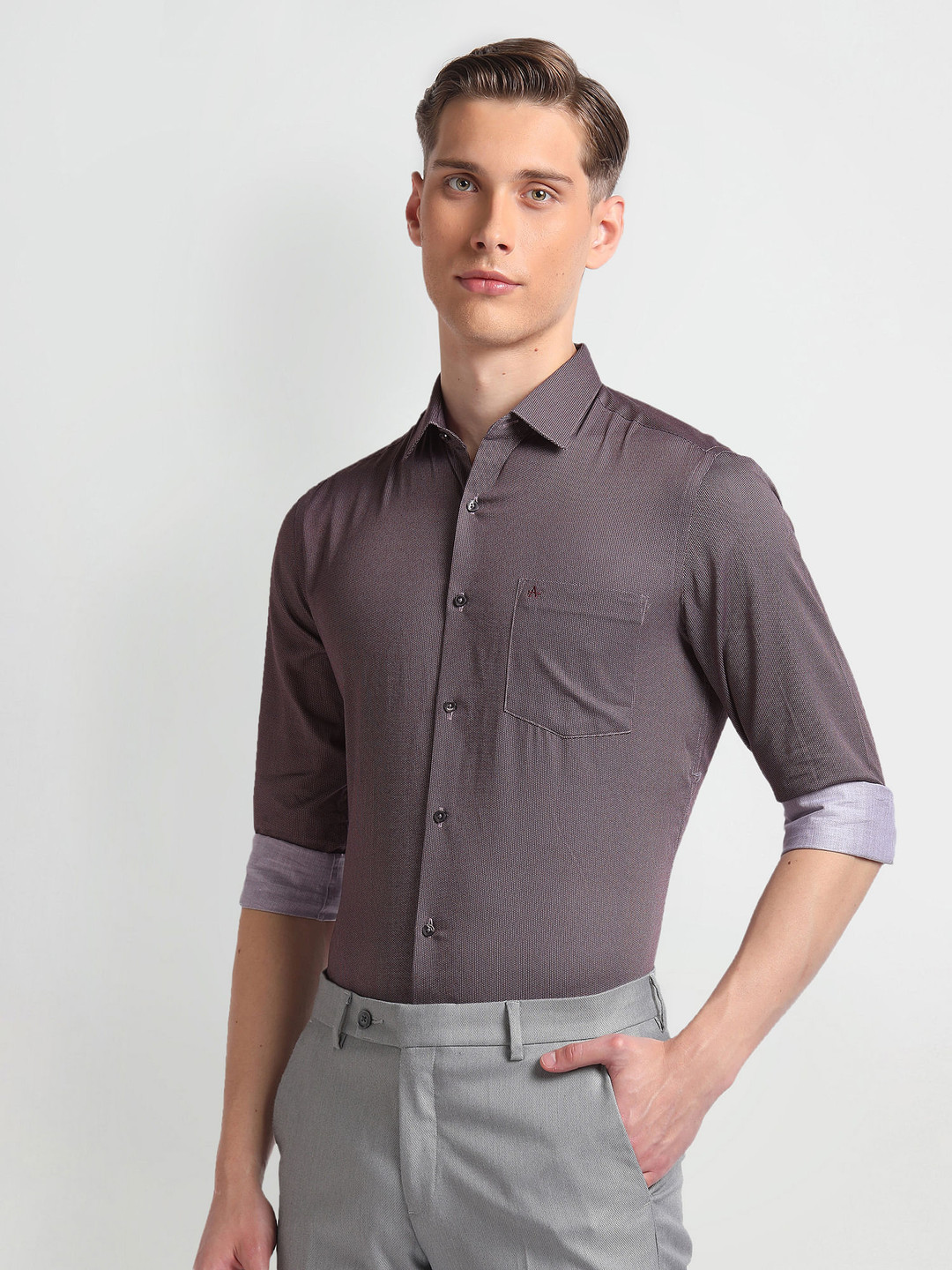 Arrow Men Slim Fit Pure Cotton Geometric Micro Print Formal Shirt