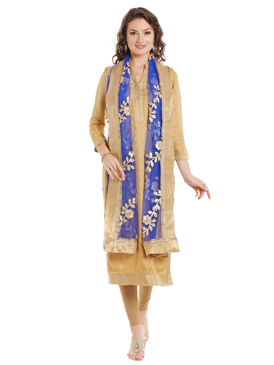 Dupatta Bazaar Blue & Gold-Toned Printed Dupatta