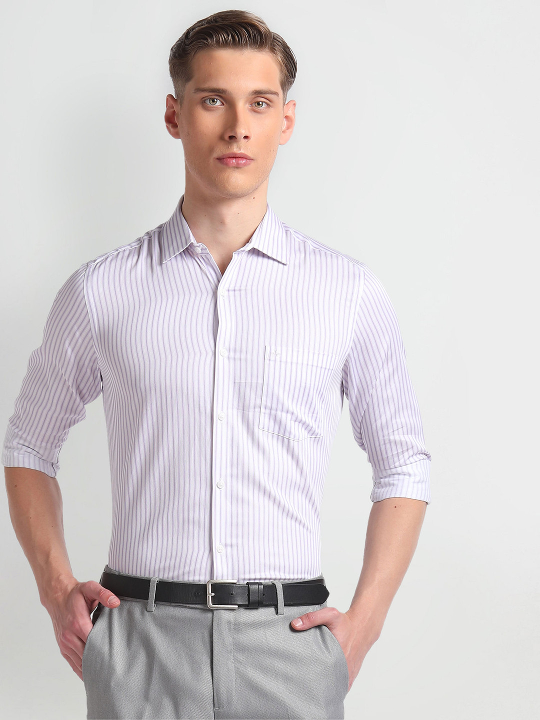 Arrow Slim Fit Striped Formal Cotton Shirt