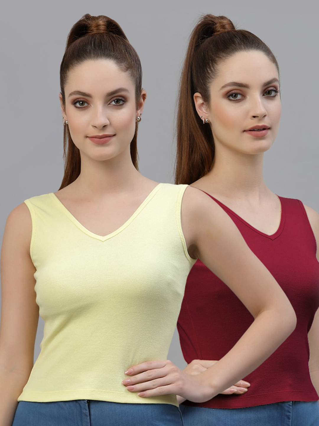 Friskers Pack of 2 V-Neck Cotton Fitted Tops