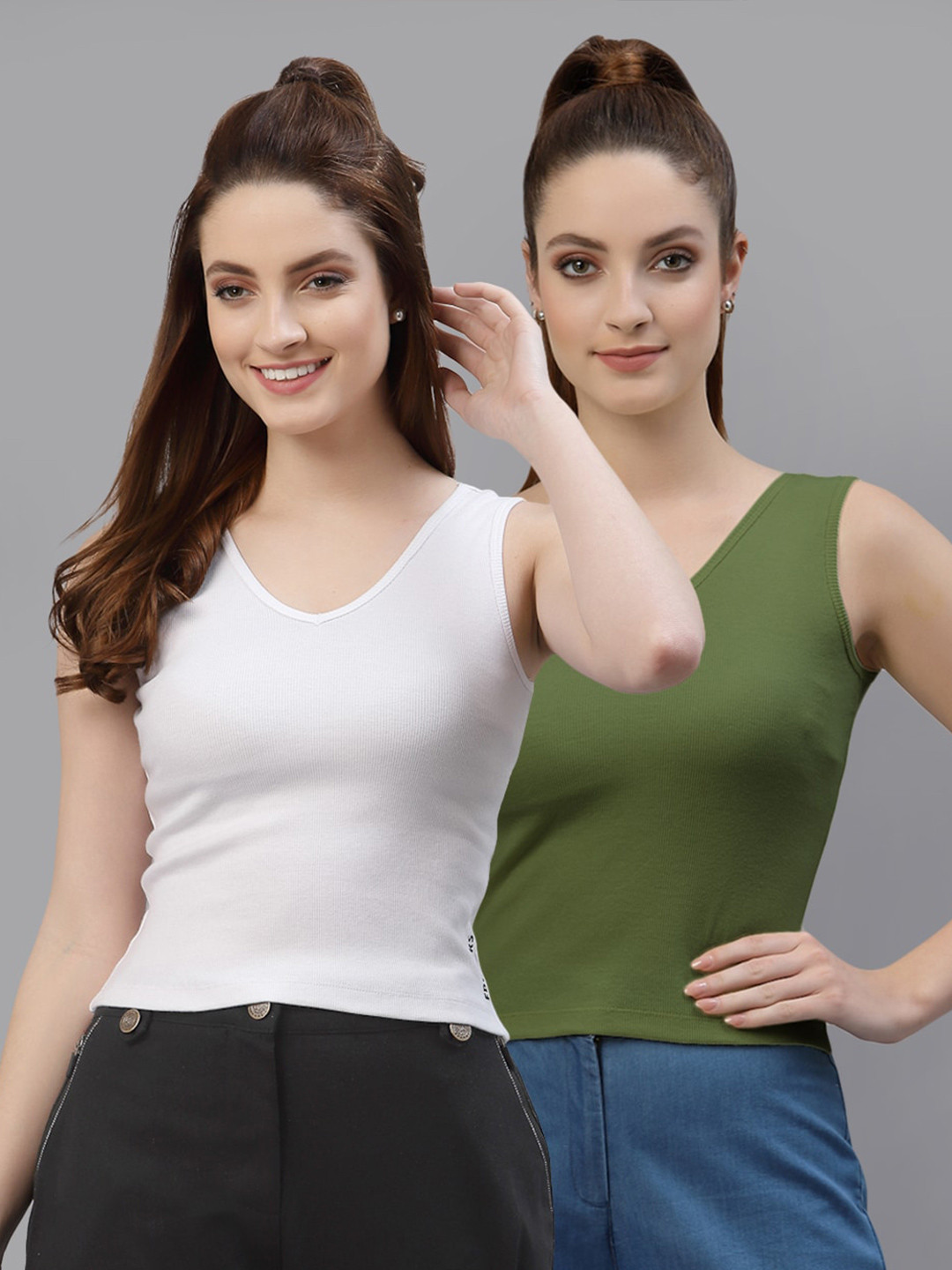 Friskers Pack of 2 V-Neck Cotton Fitted Tops