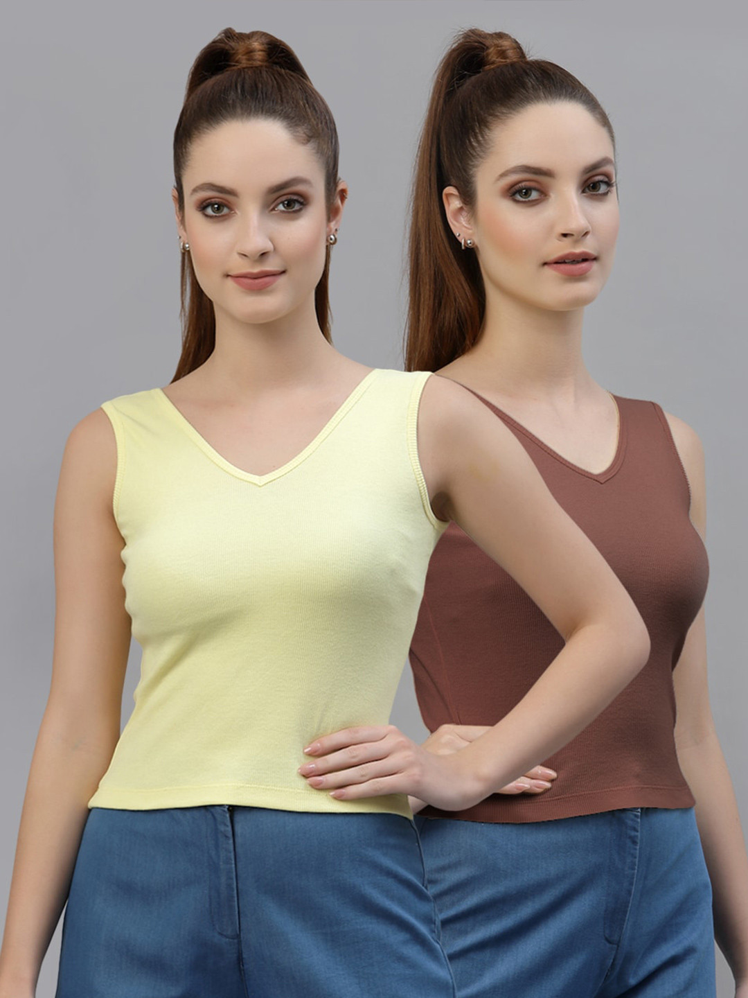 Friskers Selection of 2 Cotton Rib Round Neck Regular Top