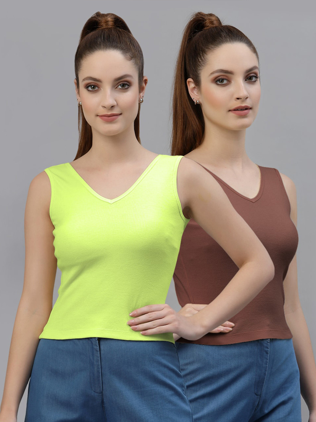 Friskers Selection of 2 Cotton Rib Round Neck Regular Top