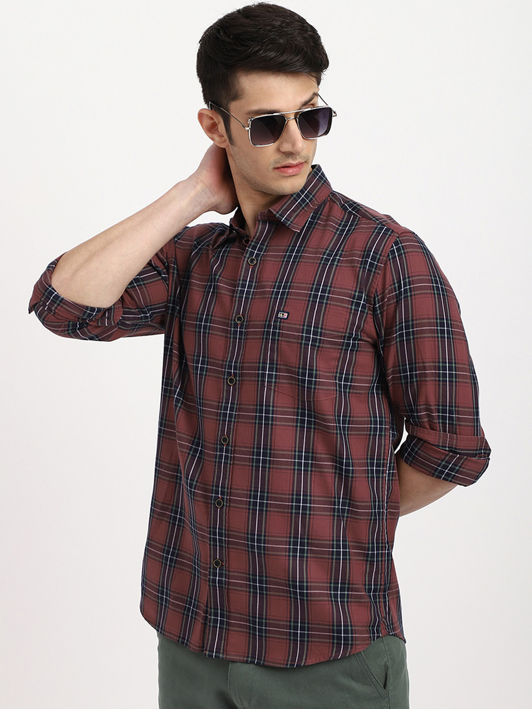 Arrow Sport Slim Fit Tartan Checked Long Sleeves Casual Cotton Shirt