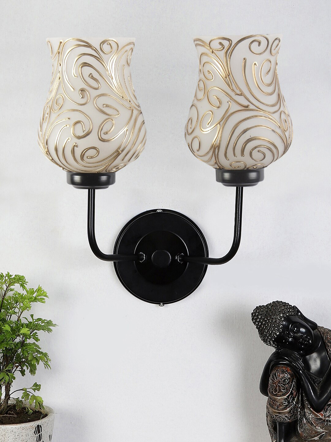 Devansh Beige & Black Dual Textured Mosaic Pattern Wall Mounted Lamp with Iron Base