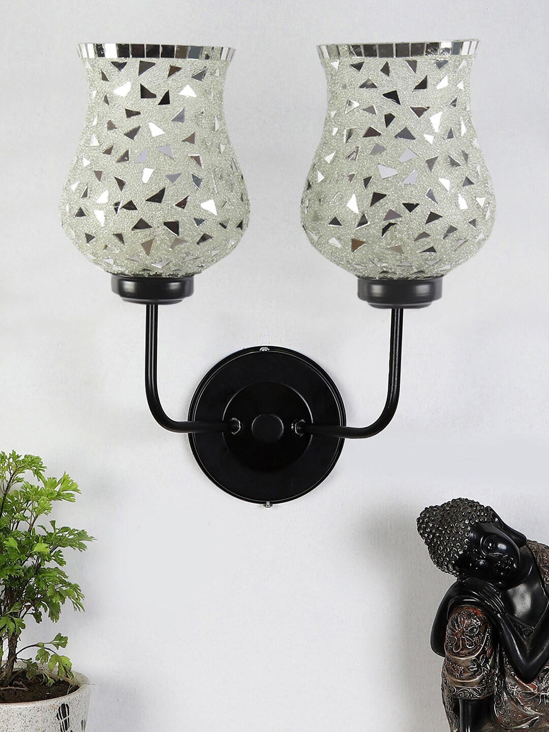 Devansh Grey Dual Mosaic Glass Shade Wall Mounted Lamp with Iron Base