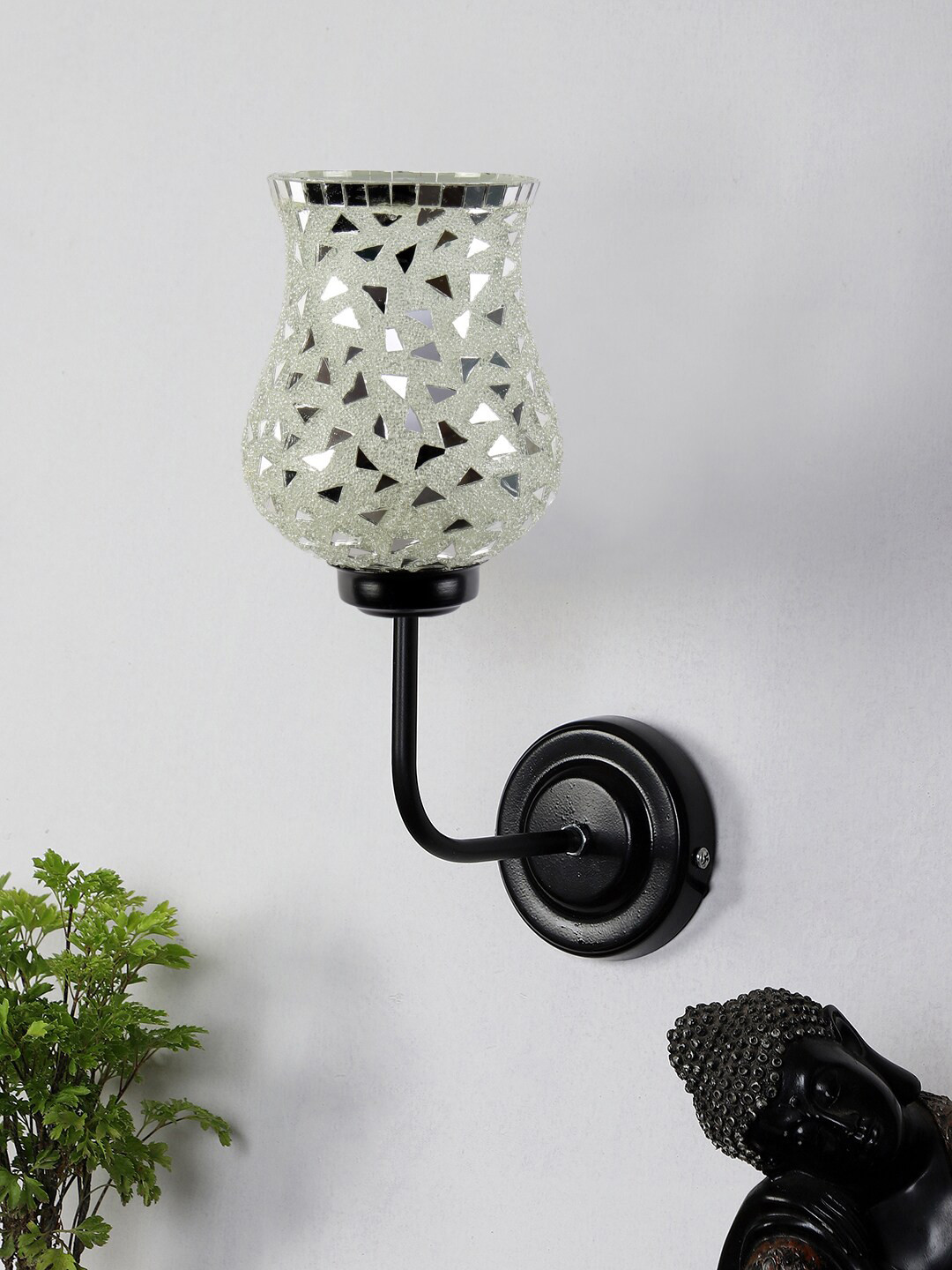 Devansh Grey Mosaic Glass Shade Wall Mounted Lamp with Iron Base