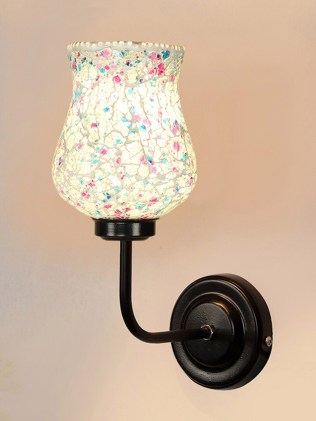 Devansh White & Blue Mosaic Glass Shade Wall Mounted Lamp with Iron Base