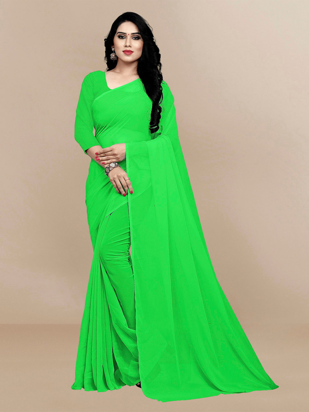 Sidhidata Lime Green Pure Georgette Saree