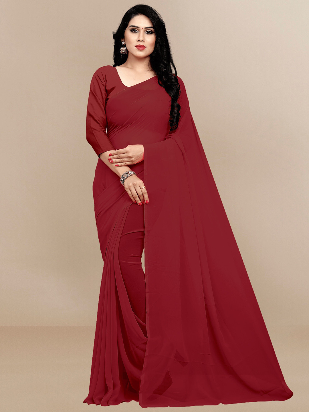 Sidhidata Maroon Pure Georgette Saree