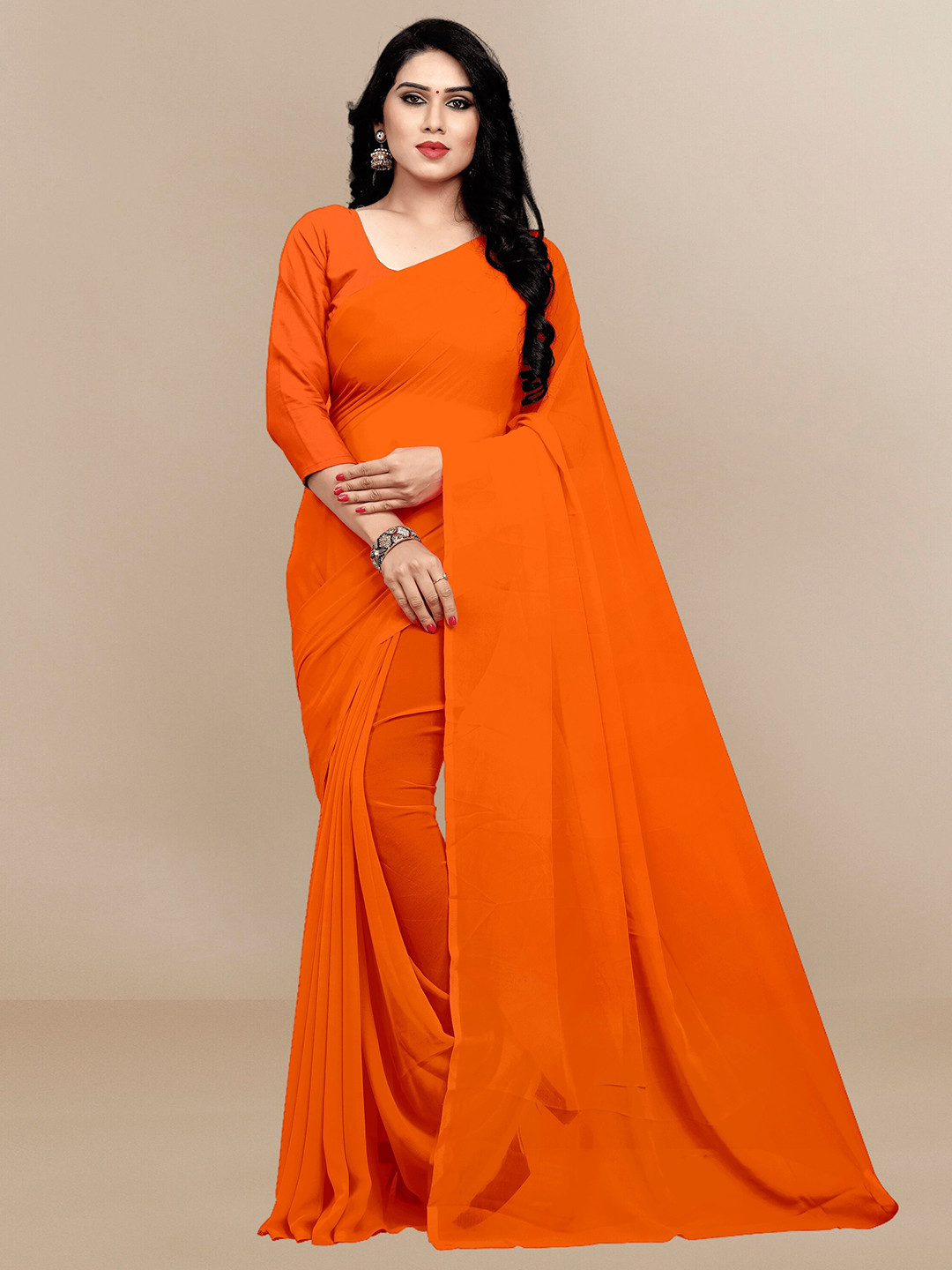 Sidhidata Orange Pure Georgette Saree