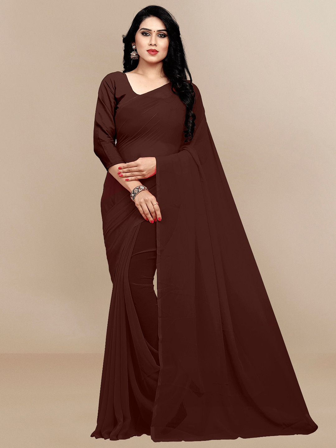 Sidhidata Coffee Brown Pure Georgette Saree