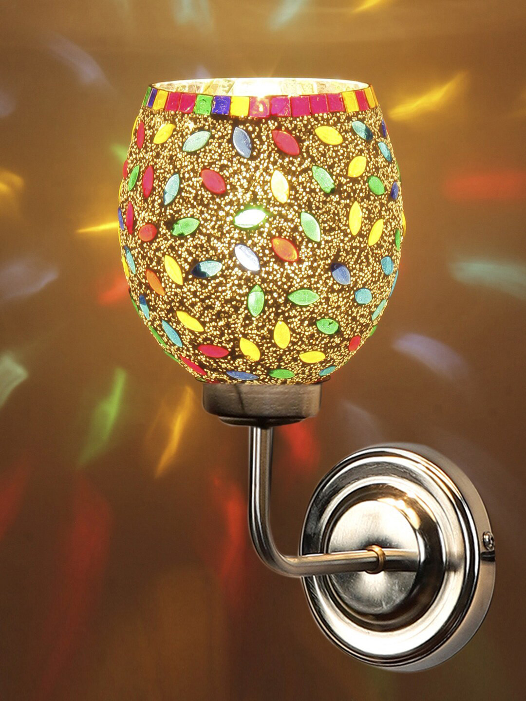 Devansh White & Blue Textured Mosaic Glass Mounted Wall Lamp Steel Base