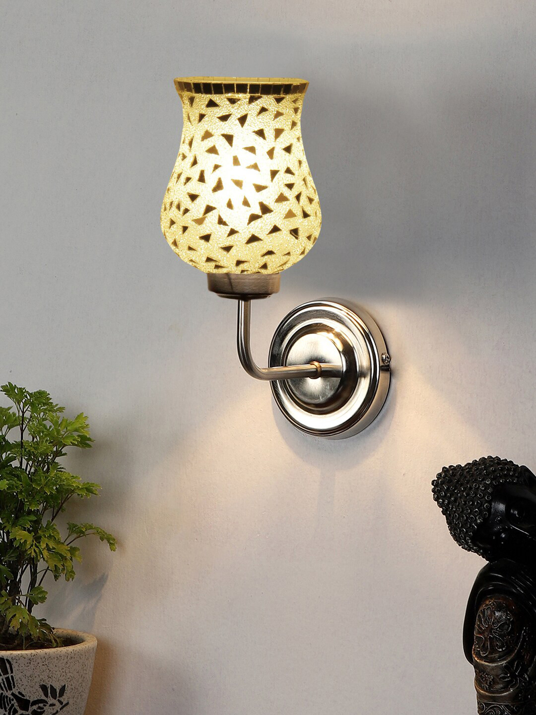 Devansh White Textured Mosaic Glass Mounted Wall Lamp Steel Base