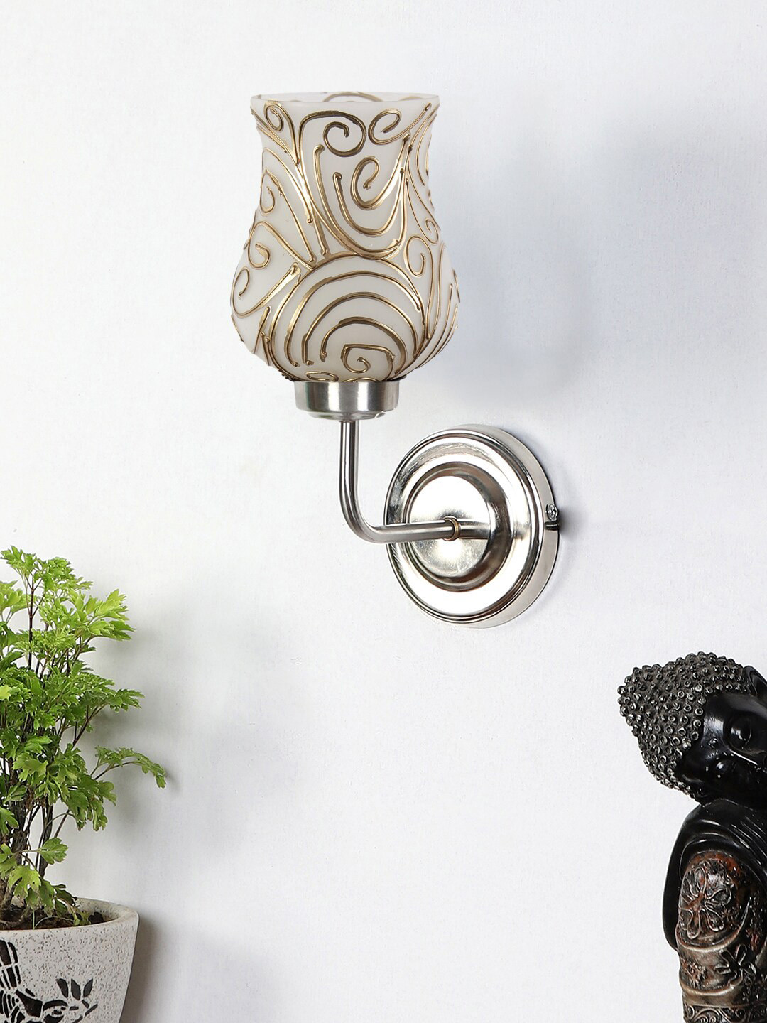 Devansh White & Cream-Coloured Textured Mosaic Glass Mounted Wall Lamp Steel Base