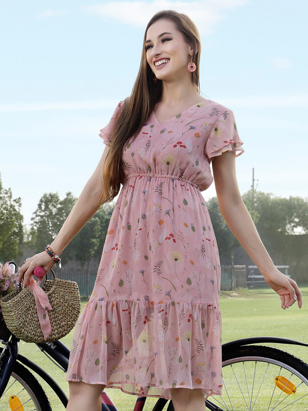 Sera Fit and Flare Floral Chiffon Dress